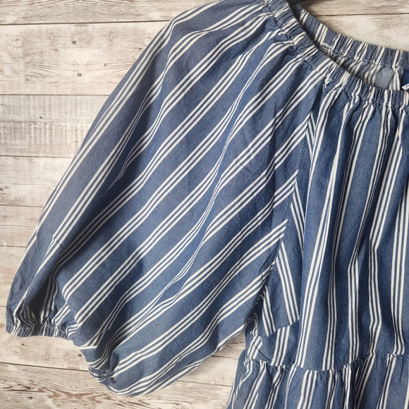 Blue Striped Off-Shoulder Women's Top - Picture 3 of 5